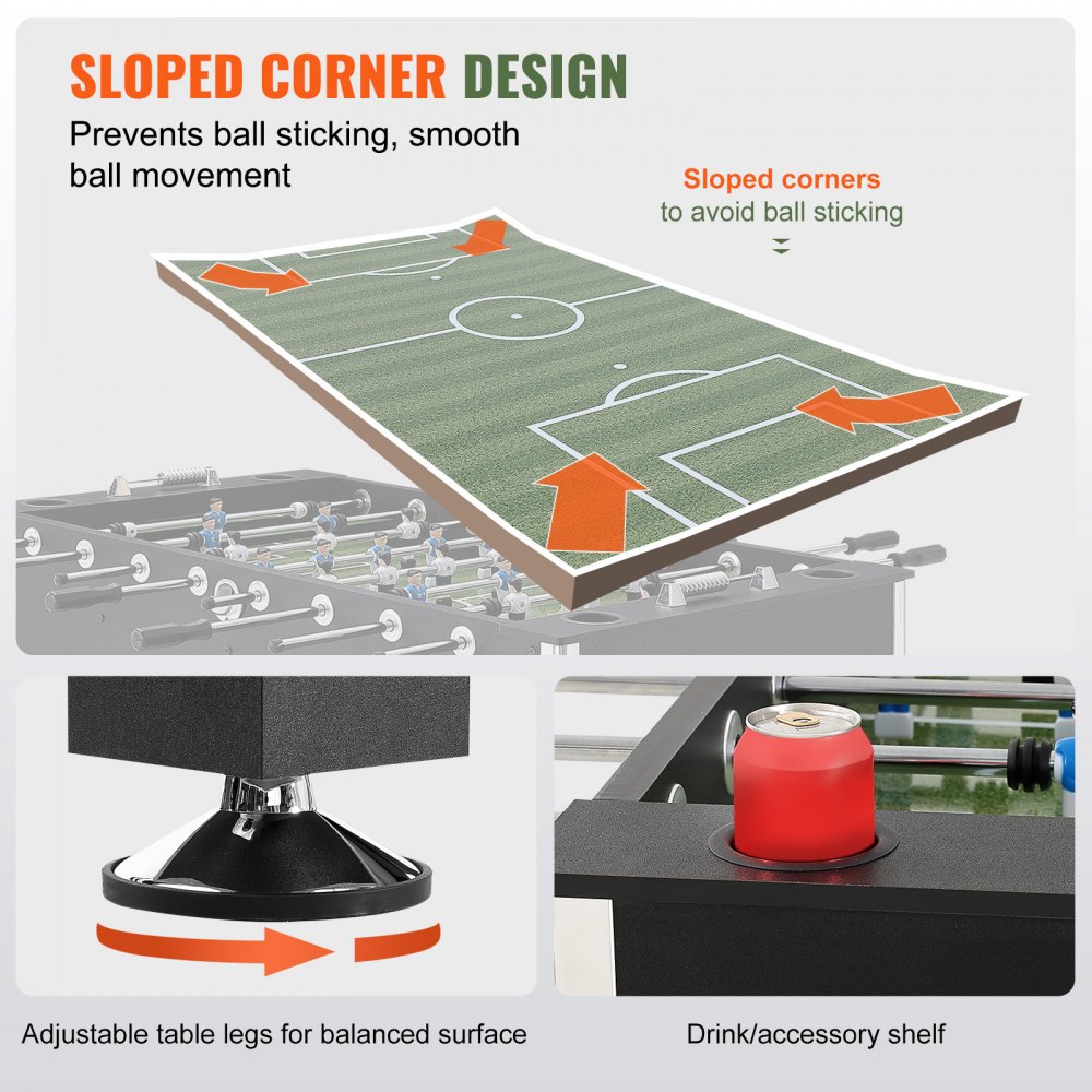 VEVOR Mesa de futbolín, mesa de futbolín de tamaño estándar de 1400x745x880 mm mesa de futbolín de tamaño completo para interiores para hogar, familia y sala de juegos, incluye 4 bolas y 4 portavasos