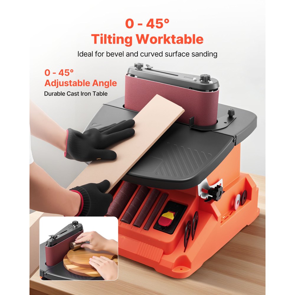 VEVOR Oscillating Belt and Spindle Sander, 2000RPM Benchtop Spindle Sander with 16mm Stroke, 5 Sleeves (12.7-50.8 mm) & 610 x 98 mm Sanding Belt for Woodworking, Furniture Sanding, DIY Projects