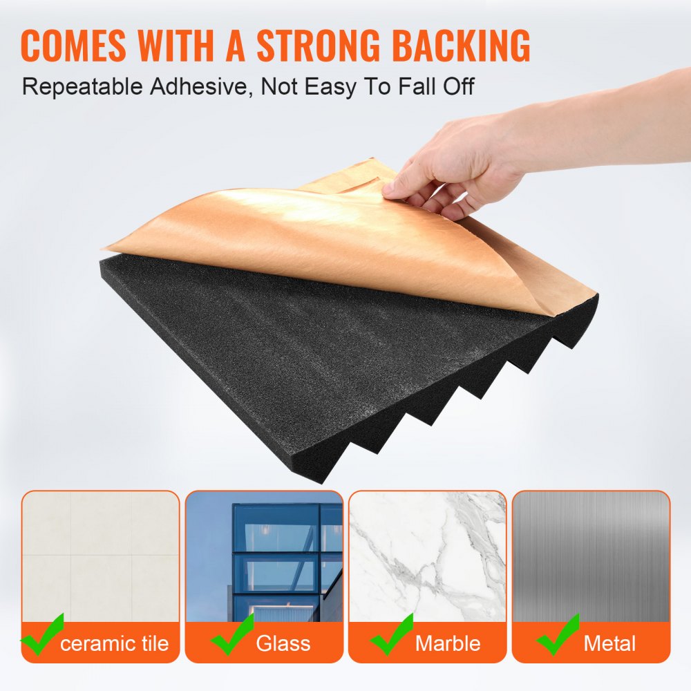 VEVOR Paneles de Espuma Acústica 300 x 300 x 50 mm, Paneles de Pared Insonorizados Adhesivos de Alta Densidad, Paneles Absorbentes de Sonido a Paredes y Techos Estudios, 24 uds