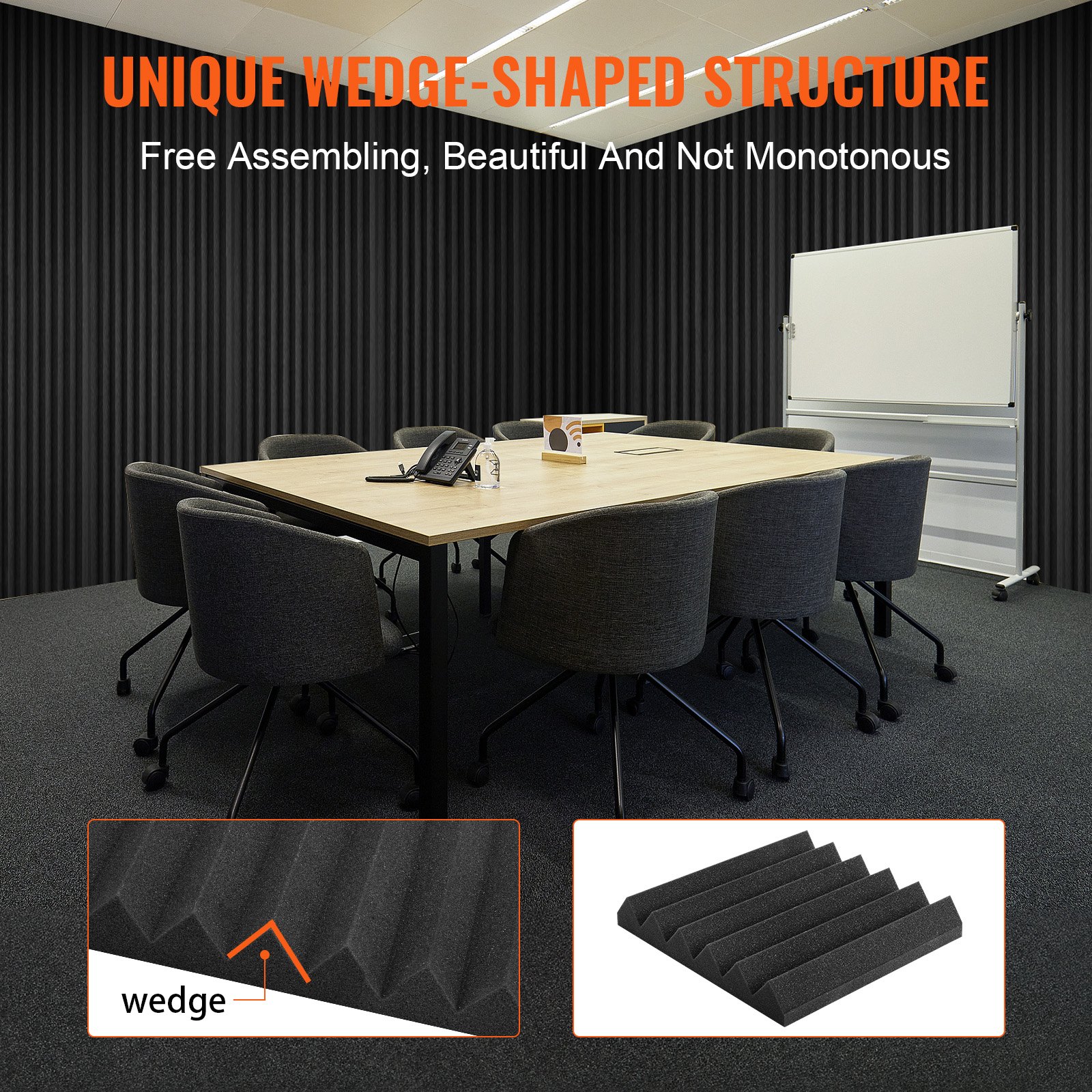 VEVOR Paneles de Espuma Acústica 300 x 300 x 50 mm, Paneles de Pared Insonorizados Adhesivos de Alta Densidad, Paneles Absorbentes de Sonido a Paredes y Techos Estudios, 24 uds