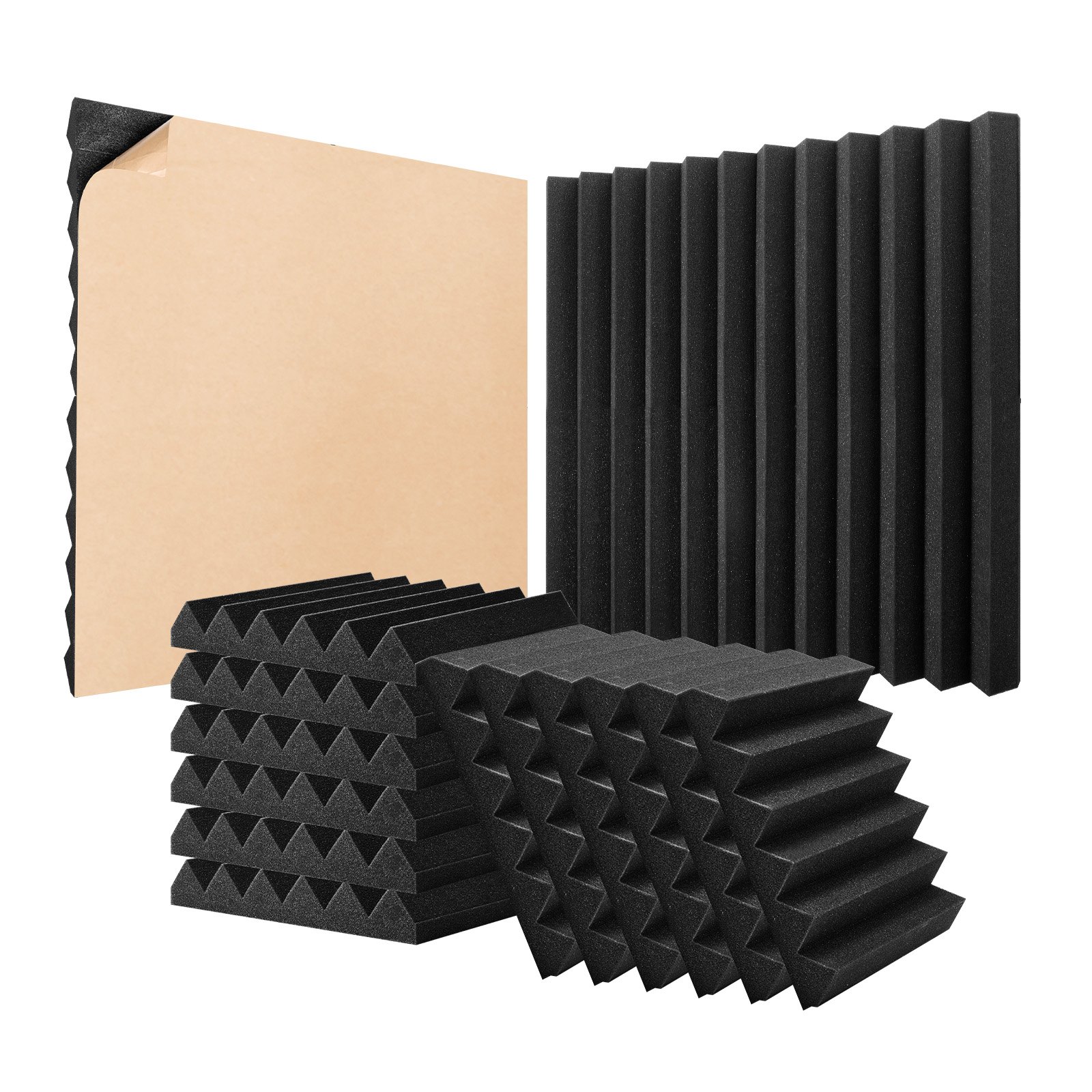 VEVOR Paneles de Espuma Acústica 300 x 300 x 50 mm, Paneles de Pared Insonorizados Adhesivos de Alta Densidad, Paneles Absorbentes de Sonido a Paredes y Techos Estudios, 24 uds