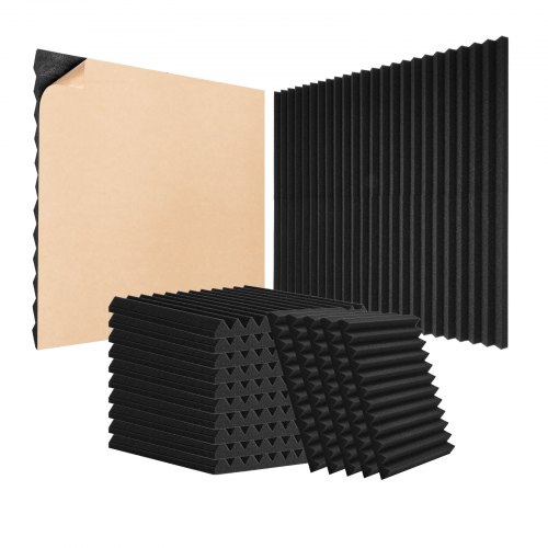 VEVOR Paneles de Espuma Acústica 30,5 x 30,5 x 2,5 cm, Paneles de Pared Insonorizados Adhesivos Alta Densidad, Paneles Absorbentes de Sonido a Paredes y Techos de Estudio, 48 uds