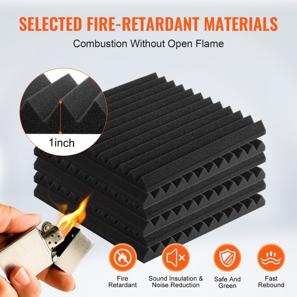 VEVOR Acoustic Foam Panels, Set of 48, 300x300x25mm, Self-Adhesive, High-Density Soundproof Wall Panels, Acoustic Panels, Acoustic Foam Mats for Studio Walls & Ceilings