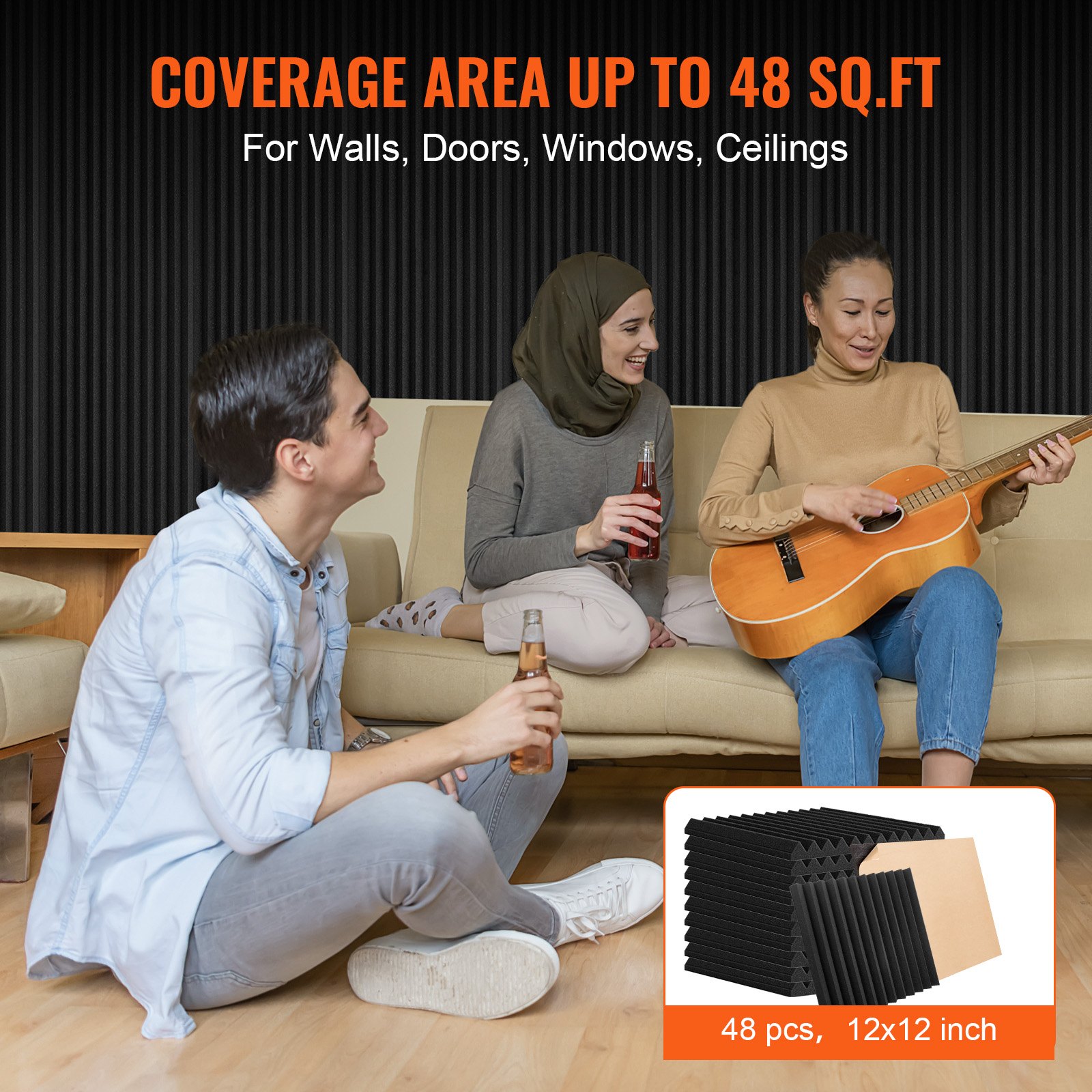 VEVOR Acoustic Foam Panels, Set of 48, 300x300x25mm, Self-Adhesive, High-Density Soundproof Wall Panels, Acoustic Panels, Acoustic Foam Mats for Studio Walls & Ceilings