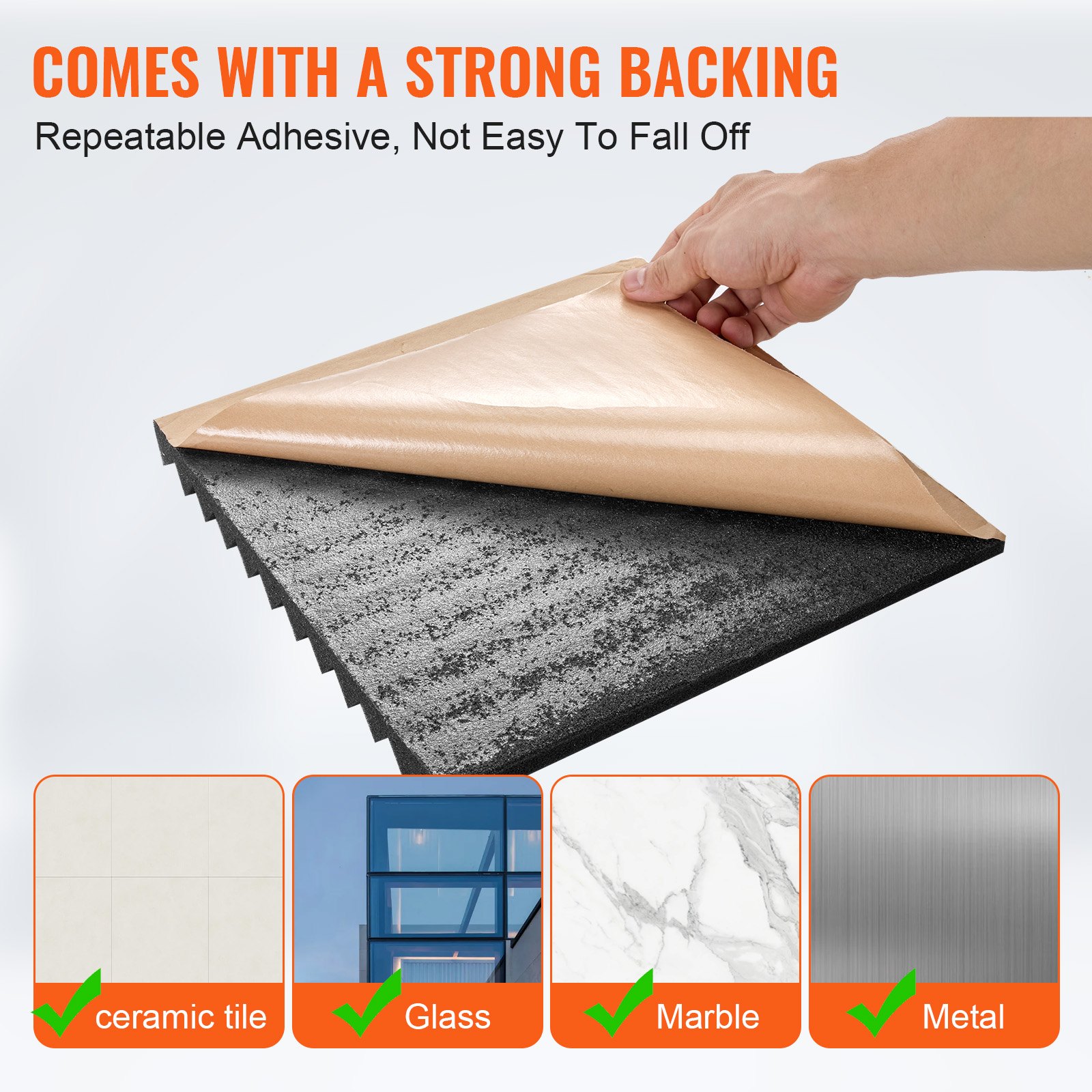VEVOR Paneles de Espuma Acústica 30,5 x 30,5 x 2,5 cm, Paneles de Pared Insonorizados Adhesivos Alta Densidad, Paneles Absorbentes de Sonido a Paredes y Techos de Estudio, 48 uds