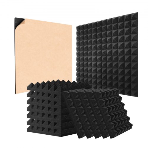 VEVOR Paneles de Espuma Acústica, 30,5 x 30,5 x 5 cm, Paneles de Pared Insonorizados Adhesivos con Forma de Pirámide, Resistentes al Fuego, Paneles Absorbentes de Sonido para Paredes y Techos, 48 uds