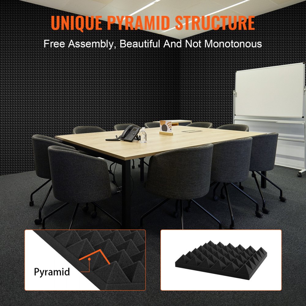 VEVOR Paneles de Espuma Acústica, 30,5 x 30,5 x 5 cm, Paneles de Pared Insonorizados Adhesivos con Forma de Pirámide, Paneles Absorbentes de Sonido para Paredes y Techos, 48 uds