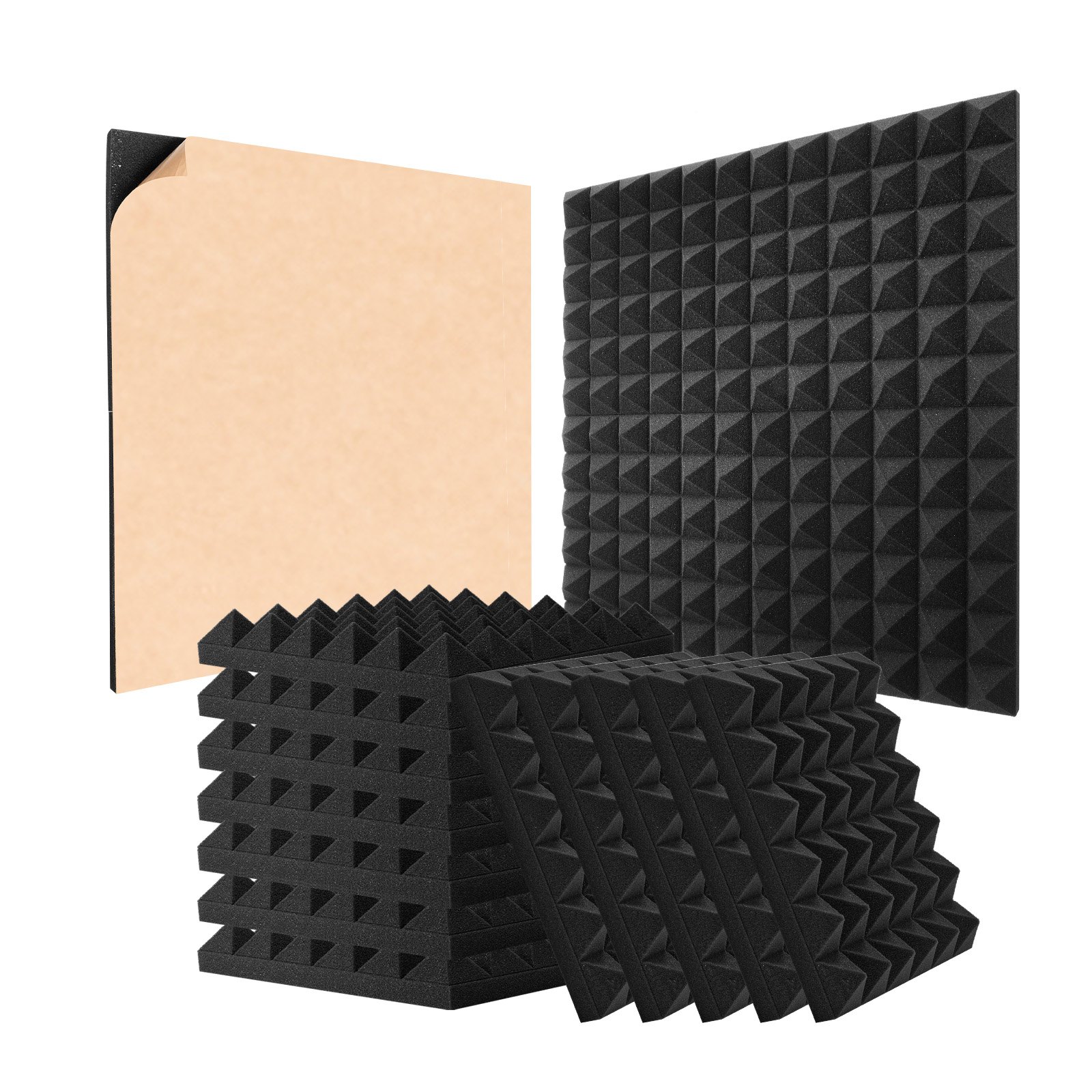 VEVOR Paneles de Espuma Acústica, 30,5 x 30,5 x 5 cm, Paneles de Pared Insonorizados Adhesivos con Forma de Pirámide, Paneles Absorbentes de Sonido para Paredes y Techos, 48 uds