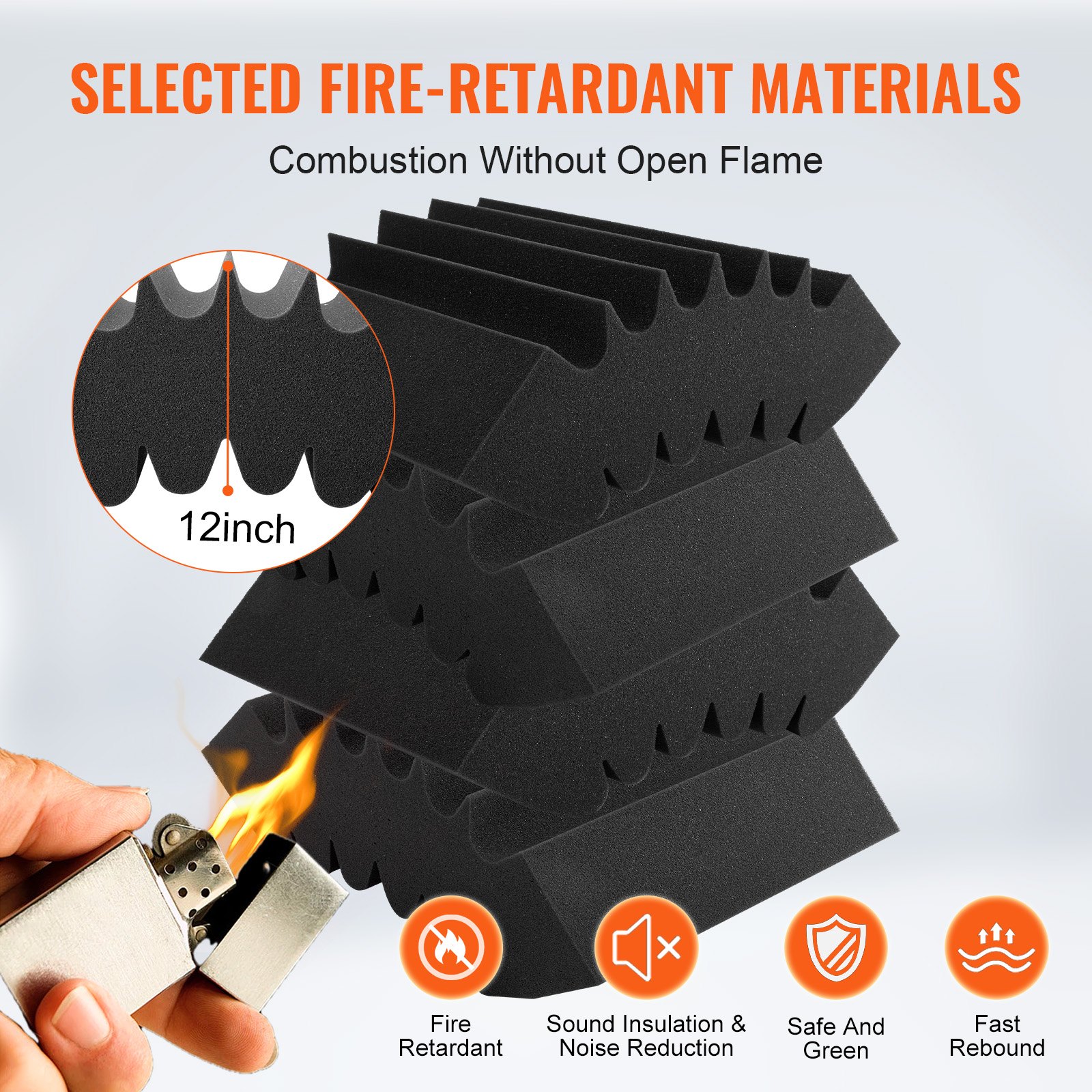 VEVOR Paneles de Espuma Acústica, 4 uds, 420 x 160 x 300 mm, Paneles de Pared Insonorizados Adhesivos de Alta Densidad, Resistente al Fuego, Absorbente de Sonido para Paredes y Techos Estudio, Negro