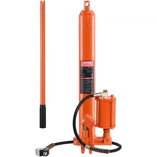 VEVOR Gato hidráulico de ariete largo, cilindro de elevación de motor de 8 T con bomba de aire y bomba de pistón único, base de horquilla de cilindro de ariete hidráulico para polipastos de elevación