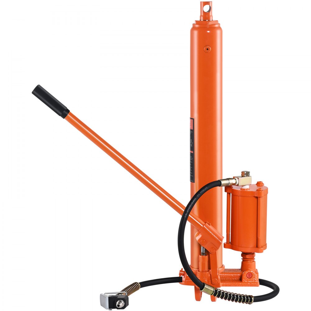 VEVOR Gato hidráulico de ariete largo, cilindro de elevación de motor de 8 T con bomba de aire y bomba de pistón único, base de horquilla de cilindro de ariete hidráulico para polipastos de elevación