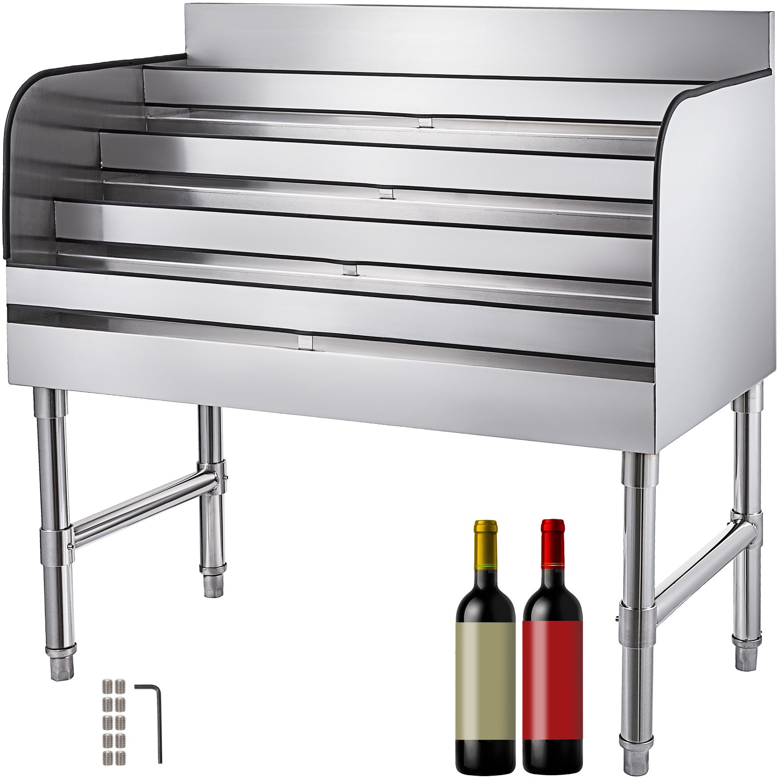 VEVOR Estante de Exhibición de Botella de Bebida 914 mm x 463,6 mm x 825,5 mm, Estante de Botella de Acero Inoxidable con Diámetro del Pie 38 mm, Unidad de Exhibición de Botellas de Licor de 4 Niveles