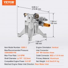 VEVOR Bomba para Hidrolavadora con Eje Vertical de 22,2 mm, 3300 PSI, 3,0 GPM