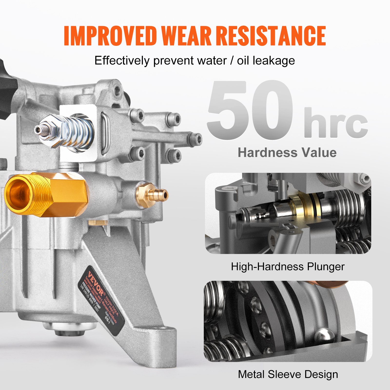 VEVOR Bomba de Lavado a Presión Eje Vertical de 7/8" 2600 PSI 2,5 GPM Kit de Bomba de Repuesto para Lavado a Presión Compatible con Honda, Simpson, RYOBI, Briggs & Stratton, Subaru, Craftsman