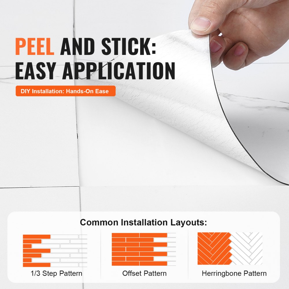 VEVOR Baldosas de Vinilo Autoadhesivas de 9900 x 600 mm, 1,5 mm de Grosor, Despegar y Pegar, Textura de Mármol Blanco, Suelos de Bricolaje Fácil para Cocina, Comedor, Dormitorios y Baños de su Hogar