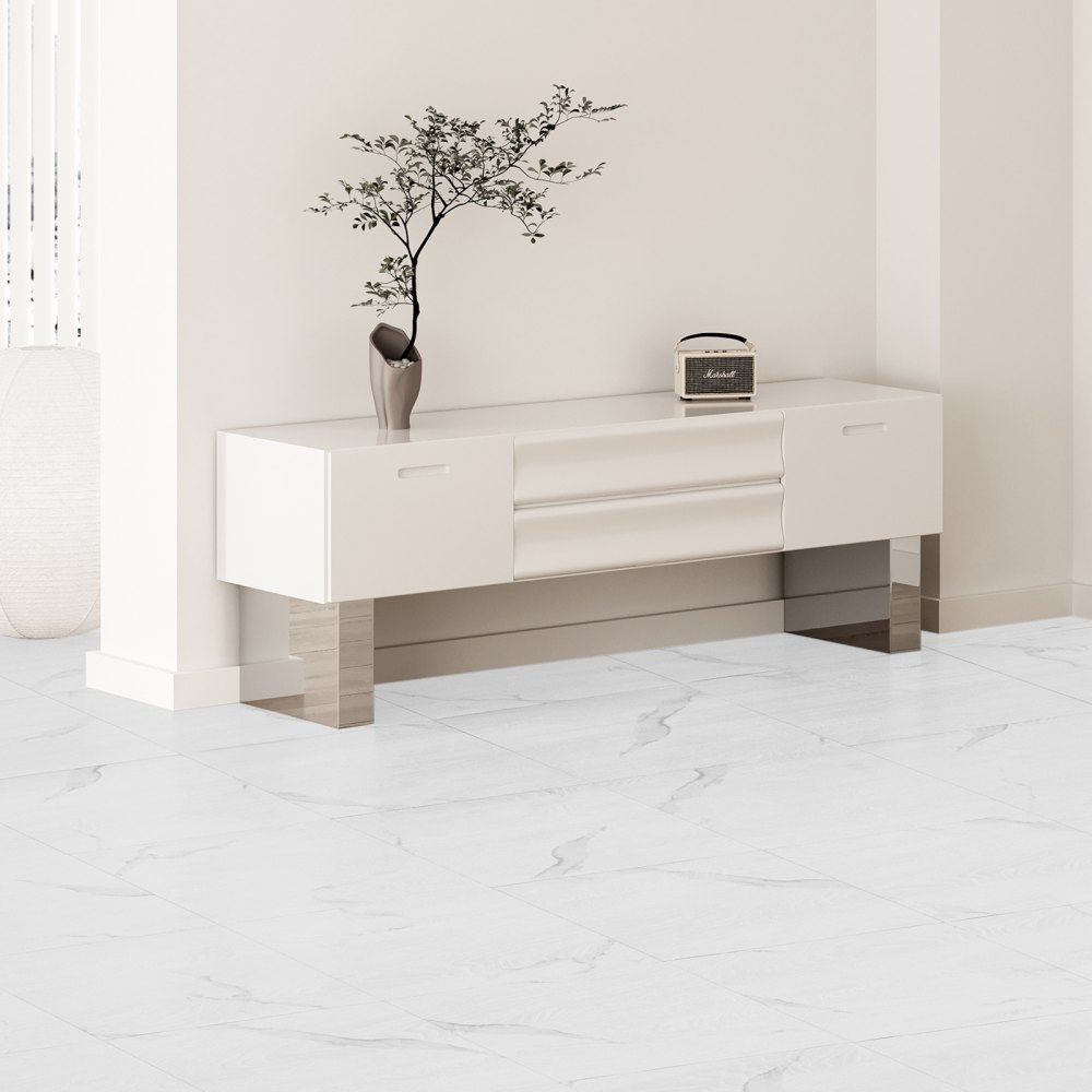 VEVOR Self-Adhesive Vinyl Floor Tiles, 30.5 x 30.5 cm, 50 Pieces, 1.5 mm Thick, Peel and Stick, White Marble Texture, DIY Flooring for Kitchen, Dining Room, Bedroom and Bathroom