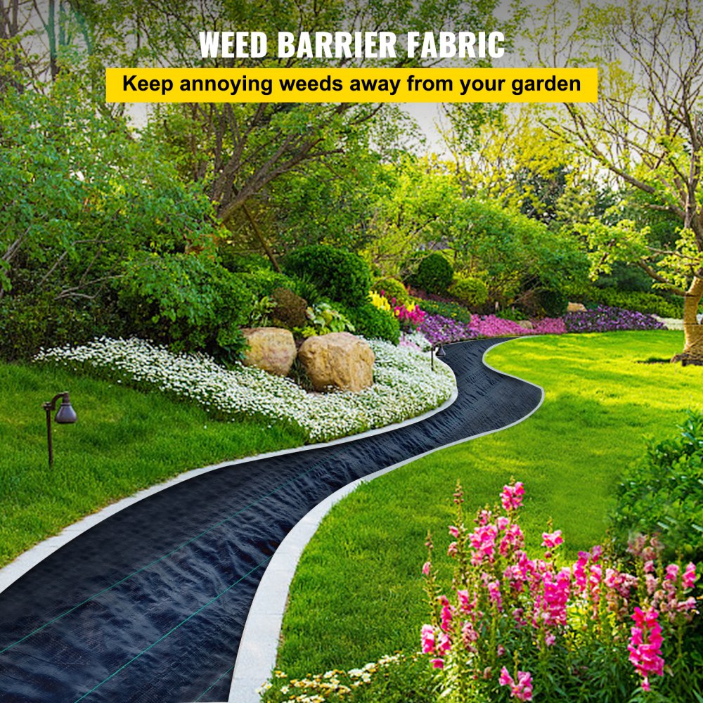 VEVOR Tejido Acolchado 1,8 x 76 m Paño de Control de Malezas Geotextil Lona para Jardín PP Densidad de Alta Permeabilidad Base Textil de 4,1 oz para Cobertura de Suelo Jardinería Agricultura, Negro