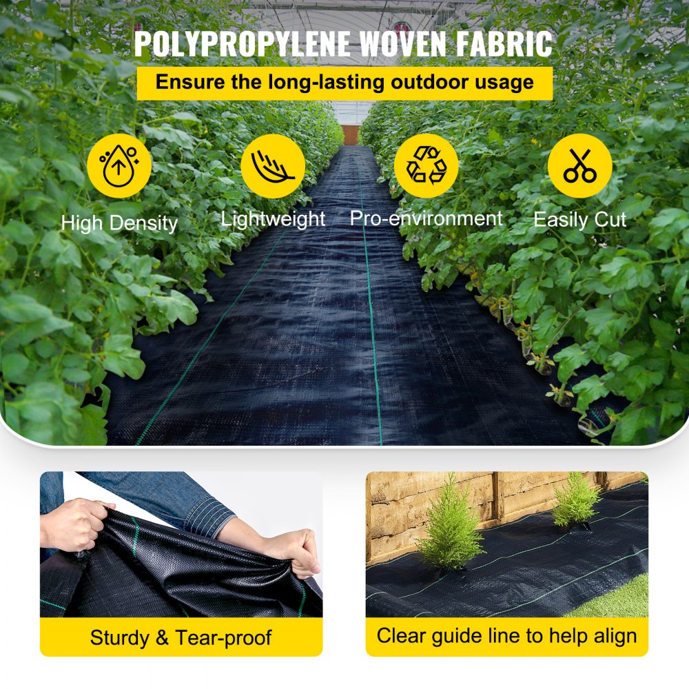 VEVOR Tejido Acolchado 1,8 x 76 m Paño de Control de Malezas Geotextil Lona para Jardín PP Densidad de Alta Permeabilidad Base Textil de 4,1 oz para Cobertura de Suelo Jardinería Agricultura, Negro
