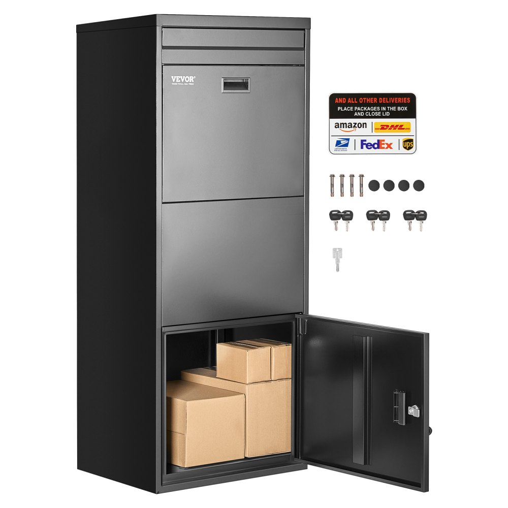 Buzón de Correo para Paquetes de Exterior 1198 x 500 x 360 mm Buzón con Cerradura de Acero Galvanizado con Diseño Antirrobo Resistente a la Intemperie para Hogar, Oficina, Porche, Negro