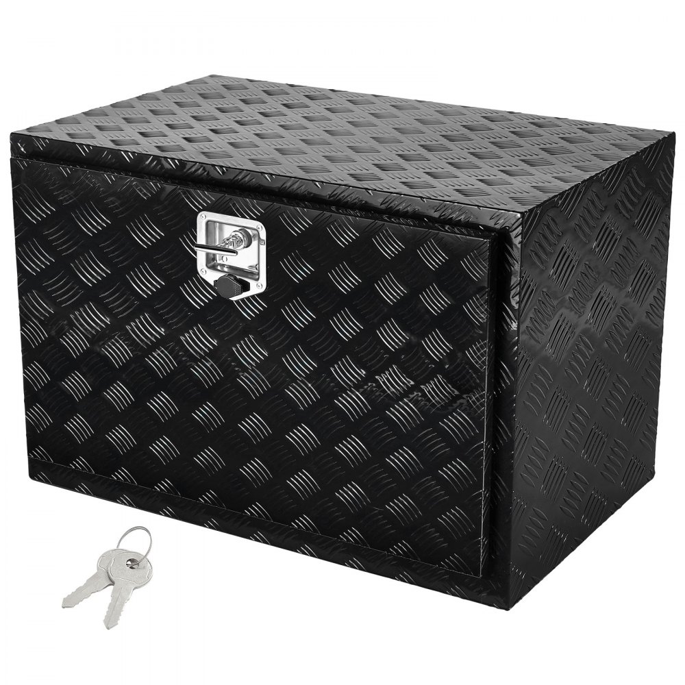 Caja de Herramientas para Camión 121,9x61x61cm Caja de Bastidor Inferior Caja de Almacenamiento de Aleación de Aluminio Montaje Inferior con Cerradura y Llaves para Remolques, Camionetas, Negro