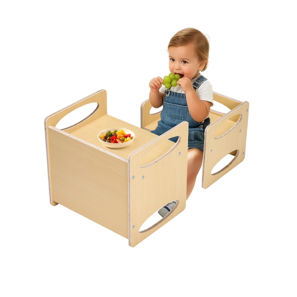 Juego de Mesa y Silla Montessori para Destete, Silla Montessori de Altura Ajustable y Mesa de Actividades 380 x 300 x 362 mm para Leer, Comer y Jugar para Niños de 1 a 5 Años, Color Madera