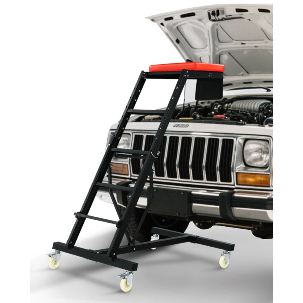 Enredadera Superior Automotriz Altura Ajustable de 126-192 cm, Carga de 181 kg, Enredadera de Acceso al Motor con 4 Ruedas Giratorias, Enredadera Lateral Superior para Camión, Tractor, Camioneta