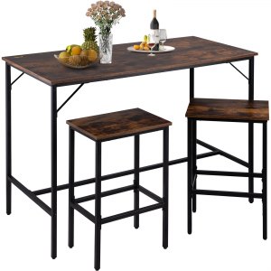 VEVOR Juego de Mesa Auxiliar y Taburetes 3 Piezas Material de Madera y ...
