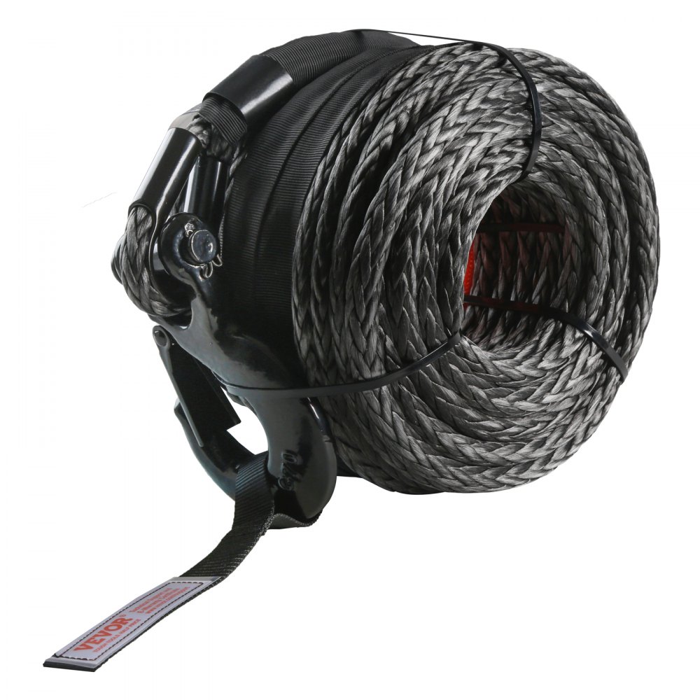 Cuerda de cabrestante 12,7 mm x 28,0 m Cable sintético Resistencia a la rotura 142,3 kN con funda protectora, gancho de cabrestante forjado, correa de tracción para SUV, vehículos todoterreno grandes y camiones