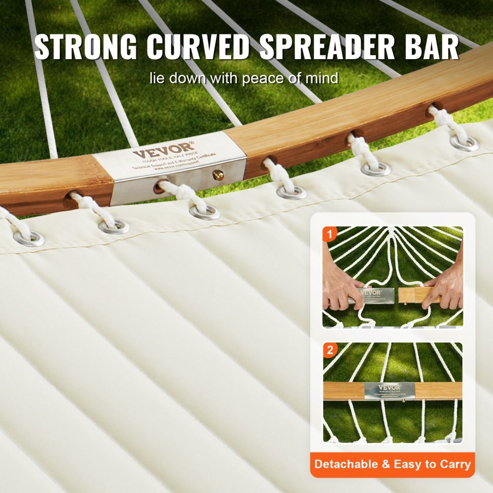 Hamaca Acolchada Outsunny Portátil Con Almohada Desmontable, Barras De Madera Curvadas, Capacidad 200 Kg, 325x140 Cm, Color Crema