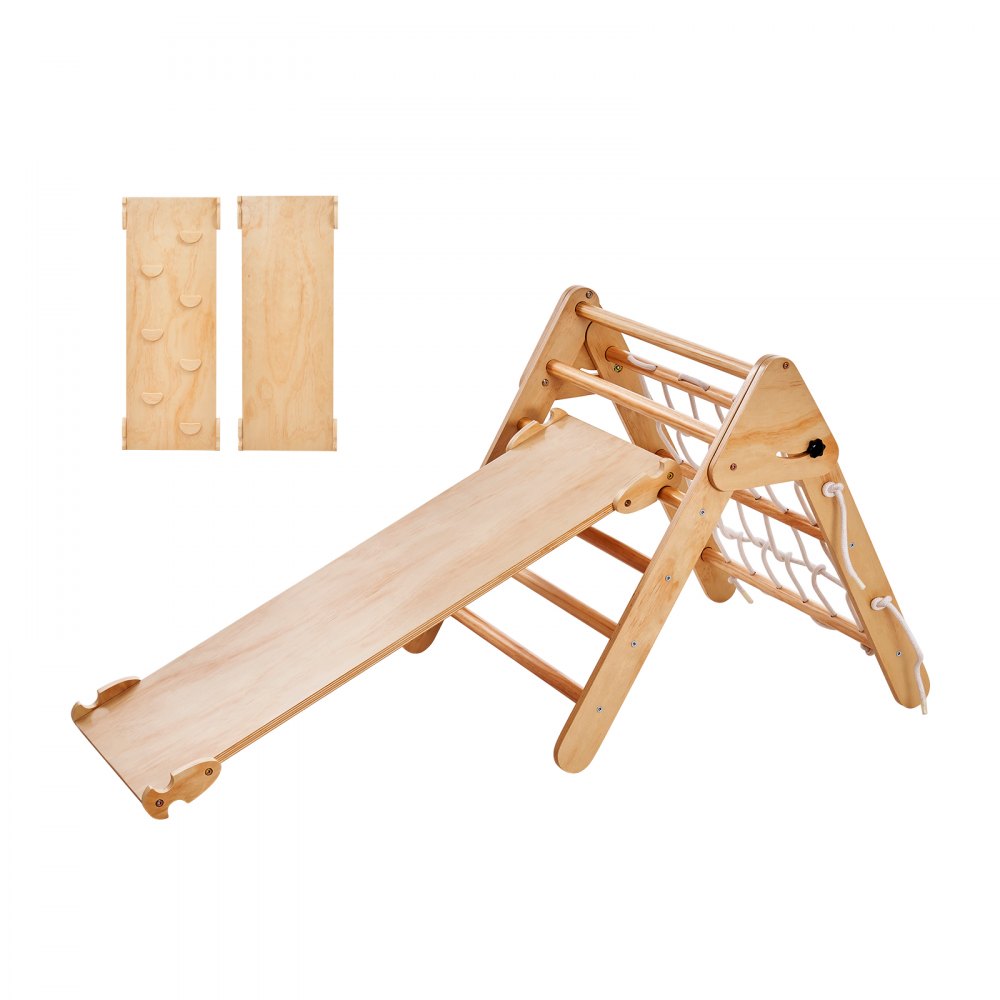 Juego de triángulos Pikler, 4 en 1 Juguetes de Escalada para Niños, Triángulo Montessori, con Rampa y Arco, Gimnasio de Escalada de Madera de Gran Tamaño para Niños de 1 a 3 Años, Color Madera