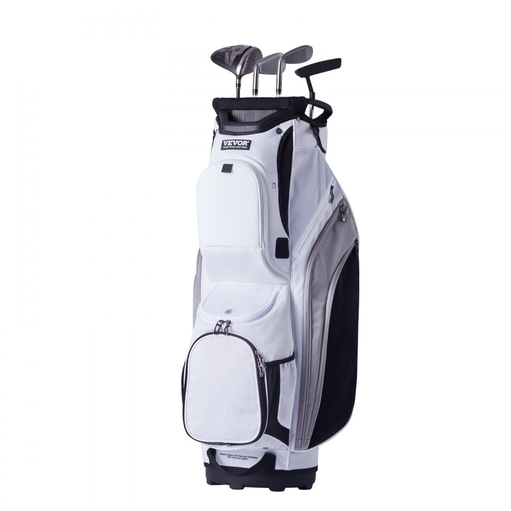 Bolsa para carrito de golf con organizador de 14 vías en la parte superior, bolsa para carrito de golf de nailon premium de 36 pulgadas y 13 bolsillos, bolsas de golf duraderas con asas, cubierta antipolvo y correas desmontables para hombres y mujeres, bloque de color blanco