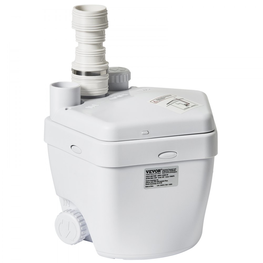 Bomba de Fregadero 250 W Sistema de Bomba de Desagüe para Debajo del Fregadero Caudal 6600L/h 5,5m con Motor de Alambre de Cobre Bomba de Desagüe para Lavadero con 3 Salidas 8 cm, Blanco