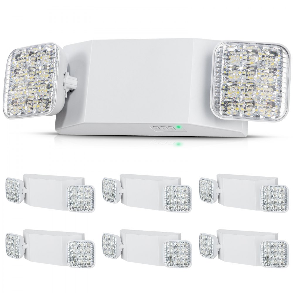 Iluminación de Emergencia 6 Piezas Luz para Salida de Emergencia 3 W LED 2 Cabezas Cuadradas Ajustable Montaje en Techo o Pared para Cortes de Energía, Negocios, Oficinas, Escuelas