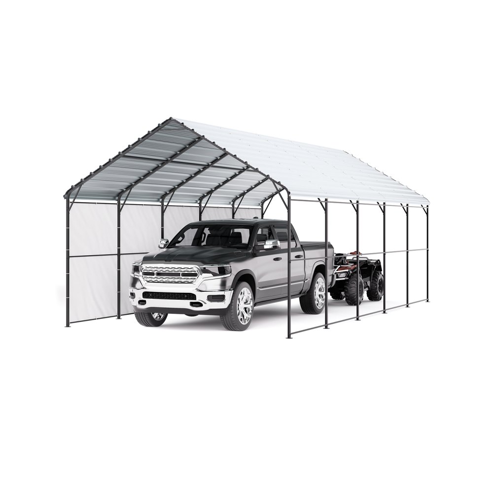 Cochera de Metal Resistente de 4 x 8 x 3,15 m para Exterior con Estructura y Techo de Acero Galvanizado, Carpa para Coche con Paredes Laterales Extraíbles para Camionetas, Barcos, Automóviles
