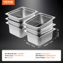 Casseroles d'hôtel empilées VEVOR, 1/2 pleine grandeur, capacité 9,32 l, en acier inoxydable 201, lot de 6.