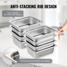 VEVOR 8PCs Bac Gastronorme GN 1/2 Récipient Inox Bain-marie 10,2 cm Profondeur