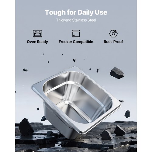 Lot De 6 Bacs Gastronormes GN 1/6 En Inox 10 Cm De Profondeur – Capacité 1,7 L – Pour Bain-marie, Buffet, Restauration - 12