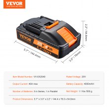 VEVOR Batterie pour Outil Sans Fil Lithium-ion 20 V 4,0 Ah Batterie de Remplacement pour Batteries d'Outils Électriques de Haute Capacité Compatible avec les Outils Outils Électriques Sans Fil 20 V
