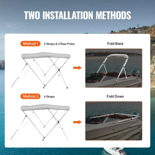 Bimini Top Taud De Soleil Bateau 2 Arceaux Gris 179x156x93cm - Auvent Protection UV