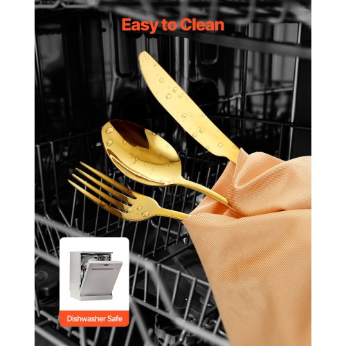 VEVOR Ménagère 30 pièces, couverts en acier inoxydable de qualité alimentaire, finition polie miroir, lavables au lave-vaisselle, avec couteau