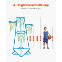 VEVOR Panier de Basket-ball Enfants Portable 4 Hauteurs avec Ballons 4 Paniers