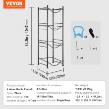 VEVOR Rack à Bonbonnes Support Bouteilles d’Eau 4 Niveaux Capacité 4PCs Noir