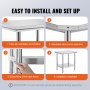 guide d'assemblage facile pour table de travail en acier inoxydable VEVOR. installation étape par étape.