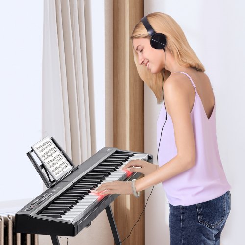 Piano Numérique 88 Touches Lestées VEVOR - Support En X Inclus, Pédale Sustain, 280 Sons, Bluetooth - Idéal Débutants