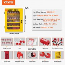 VEVOR Kit d'étiquetage de verrouillage électrique, 59 pcs, station de consignation et d'étiquetage de sécurité avec cadenas, moraillon, étiquette, attache, prise, disjoncteur, valve, câble, sac, boîte