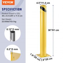 VEVOR – borne de sécurité en acier, poteau jaune, barrière en acier, 36 "H 4.5" P