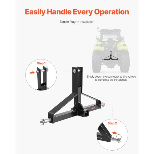 Attelage 3 Points VEVOR Avec Récepteur 5 Cm - Compatible Tracteurs Kubota, Mahindra, Ford... - Acier Renforcé - Inclus Boules De Remorquage - 9