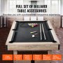 Table de billard VEVOR avec accessoires de billard complets comprenant des boules, des queues, de la craie, une brosse et un trépied.