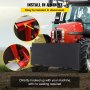 Accessoire de chargeuse compacte VEVOR sur un tracteur rouge, facile à connecter et à déconnecter.