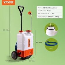 VEVOR Pulvérisateur à dos alimenté par batterie avec roue réservoir 15L 0-94PSI